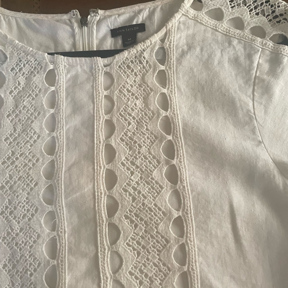 Ann Taylor White 100% linen Crochet Eyelet dress.New without tag. - Picture 1 of 10
